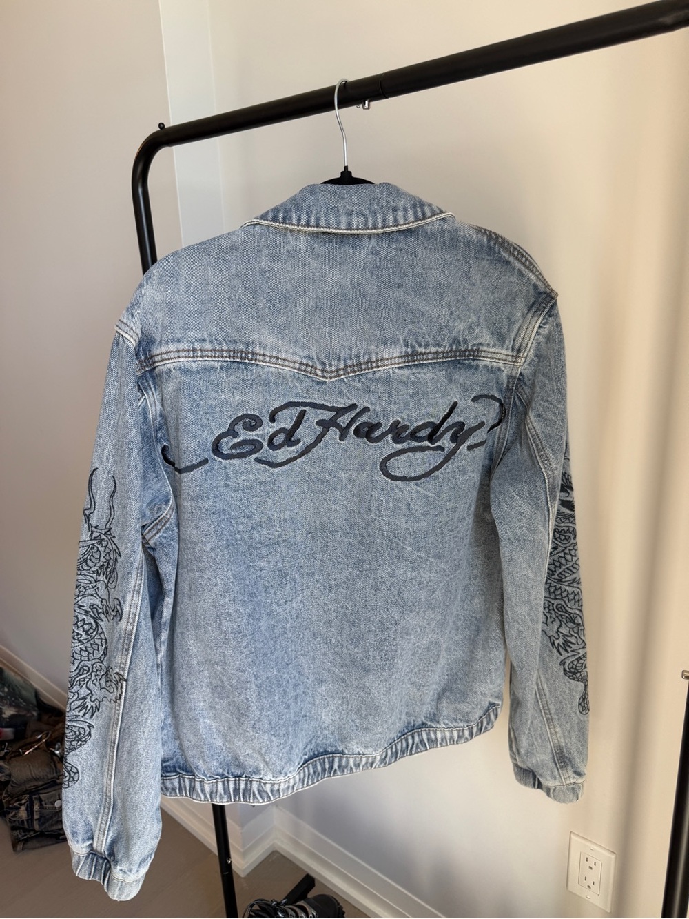Ed Hardy Dragon Light Wash Denim Jacket - Light Blue